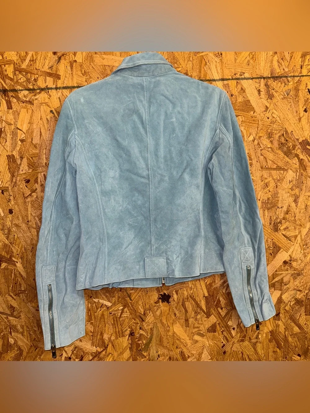 Michael Kors Blue Suede Leather Moto Jacket Italy Made Biker Chic Streetwear 8